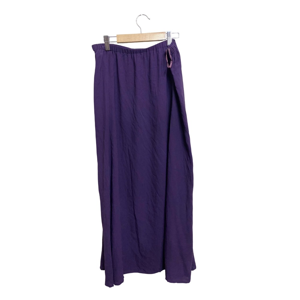 Eileen Fisher Purple 100% Silk Crepe Elastic Waist Maxi Skirt Womens Small